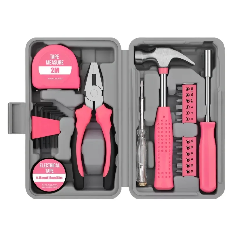 Power Tools Pink - 23+1pcs Pink Tool Set, Metal Hand