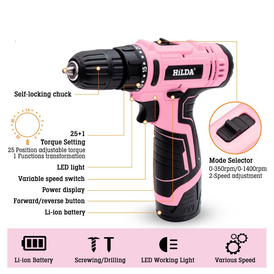 Pink hand drill 10mm two-speed - đánh giá và giá Power Tools Pink