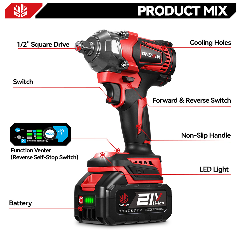 ONEVAN 1200N.M Brushless Elect - đánh giá và giá Power Tools Pink