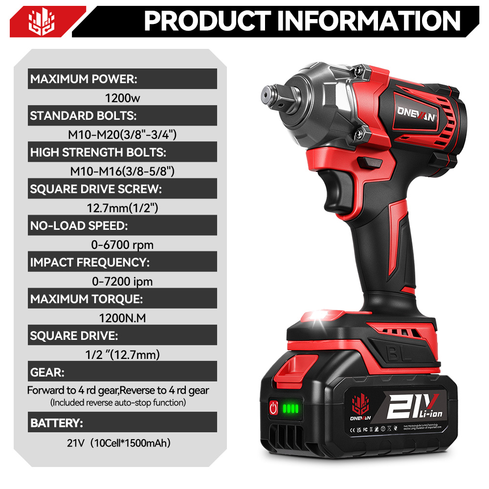 ONEVAN 1200N.M Brushless Elect - đánh giá và giá Power Tools Pink