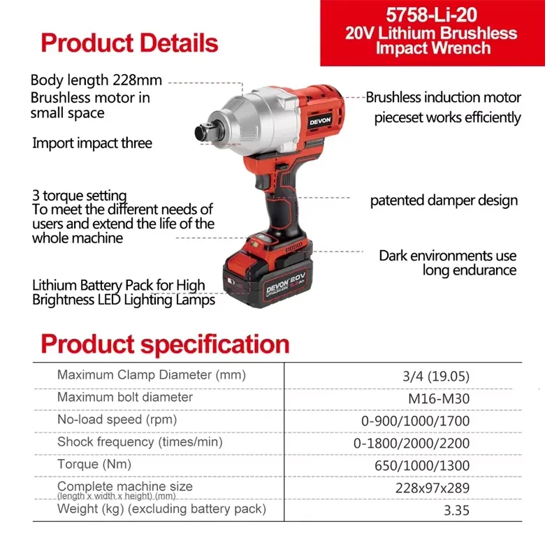 Devon 20V large torque three t - đánh giá và giá Power Tools Impact